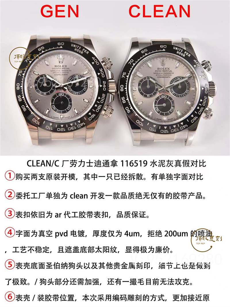c廠(clean廠)勞力士灰色熊貓迪復(fù)刻表對(duì)比正品怎么樣-復(fù)刻表