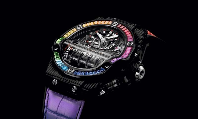 流線型彩虹圈14日動力:宇舶恒寶Hublot Big Bang MP-11 彩虹3D碳纖維腕表-復(fù)刻表